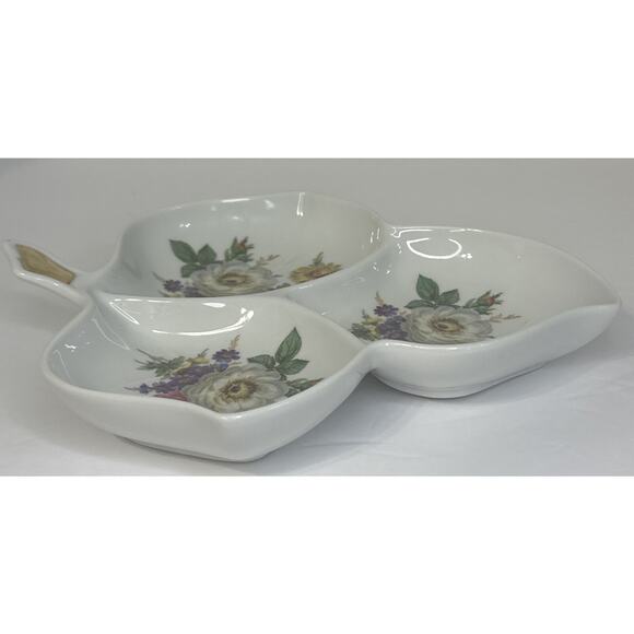 Vintage Old Nuremberg Bavaria Germany 3 Section Leaf Floral Porcelain Dish - Picture 6 of 8